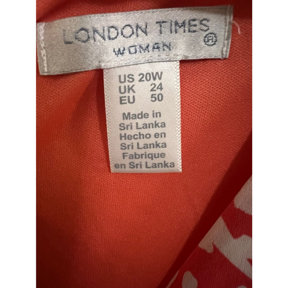 🔵 London Times Red and White Ruffle Sleeve Dress Size 20W NWT - Picture 6 of 11